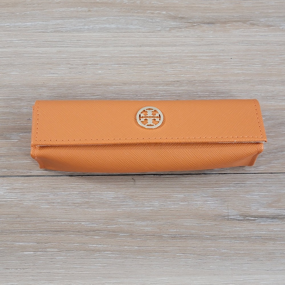Tory Burch Orange Saffiano Leather Sunglasses Case Hard Shell with Dust Bag